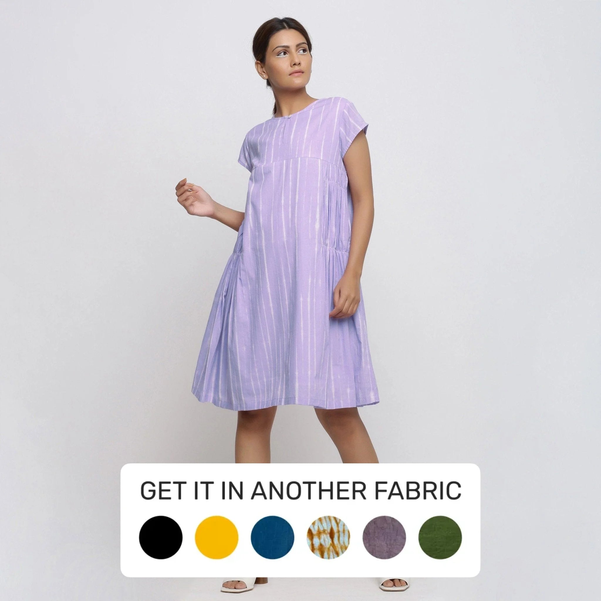 Lavender Tie and Dye Cotton Knee Length Yoke Dress