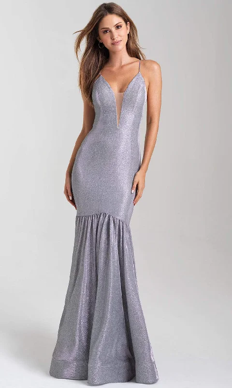 Madison James - 20-355SC Glittered Plunging Mermaid Dress