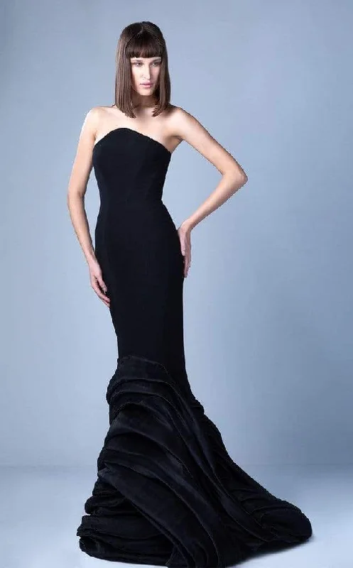 MNM COUTURE - G1066 Asymmetric Fitted Ruched Mermaid Dress