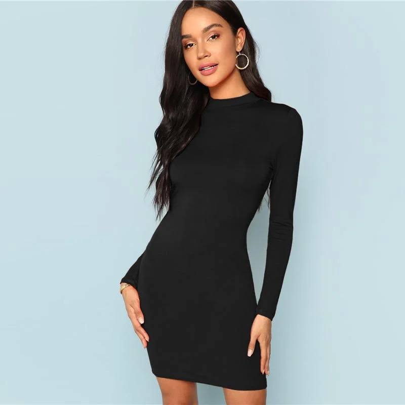 Mock Neck Form Fitting Dress