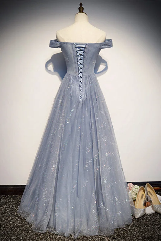 Off the Shoulder Dusty Blue Formal Dress