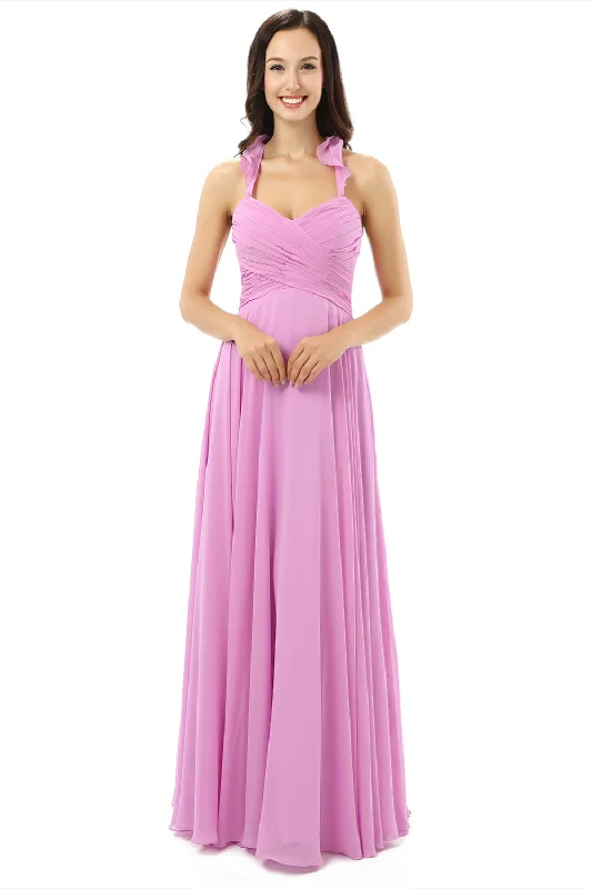 Purple Chiffon Halter Backless With Pleats Corset Bridesmaid Dresses outfit