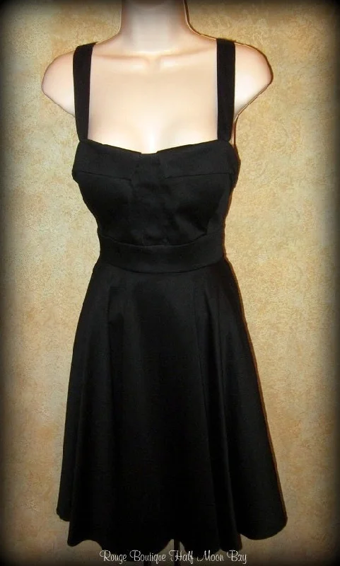 Retro solid black tie-back Hostess dress