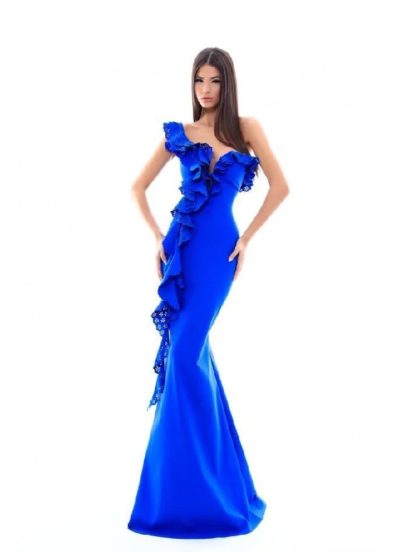 Tarik Ediz - Ruffled Plunging Mermaid Dress 50333