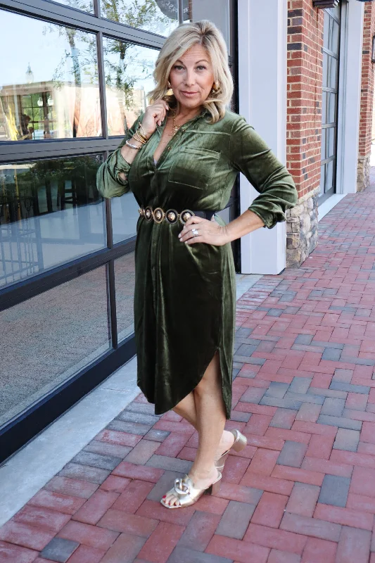 Olive Velour Dress