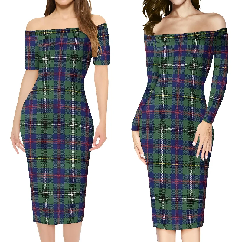 Wood Modern Tartan Off Shoulder Lady Dress