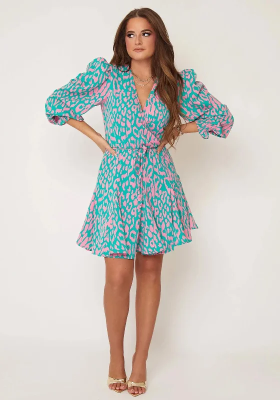 Girl in Mind Eve Mini Dress, Pink & Turquoise