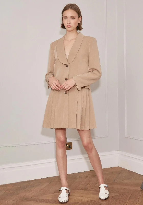 Jovonna Stella Pleat Blazer Mini Dress, Beige