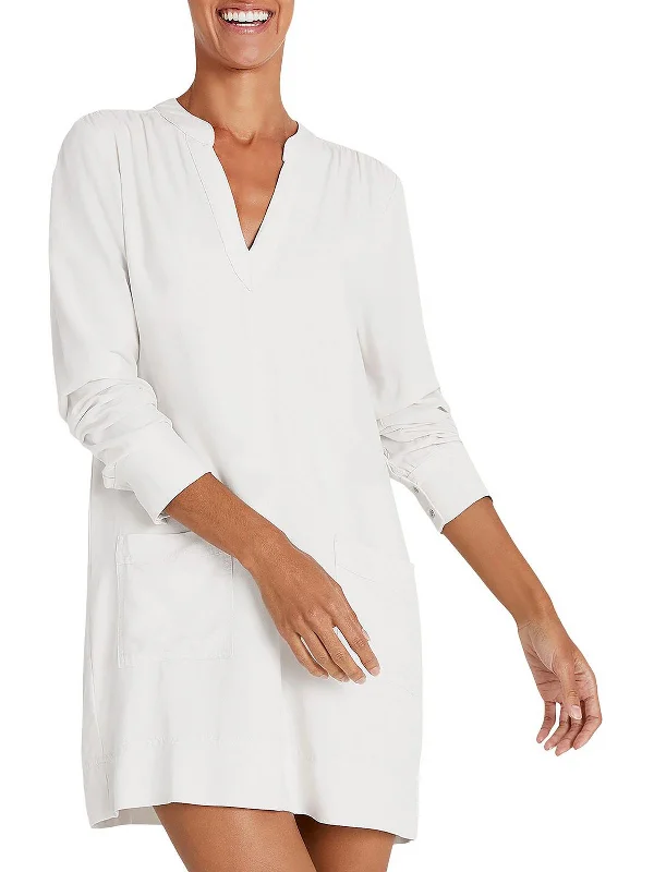 Teaghan Womens Long Sleeve V-Neck Shirtdress