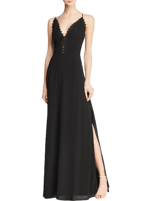 Womens Lace Trim Full-Length Maxi Dress