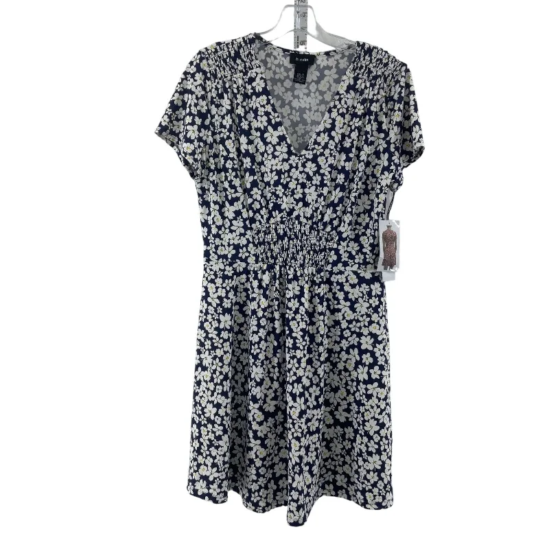 B.Calm Blue White Women's Floral Daisy Midi Blouson Dress L - NWT