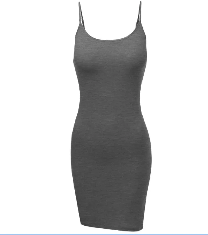 Spaghetti Strap Stretch Camisole Tank Top Extra Long (Ash Grey)