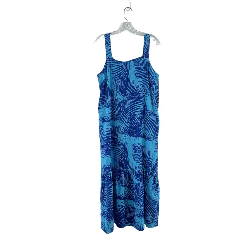 Liz Claiborne Blue Tropical Print Linen-Rayon Midi Dress Women’s Medium NWT