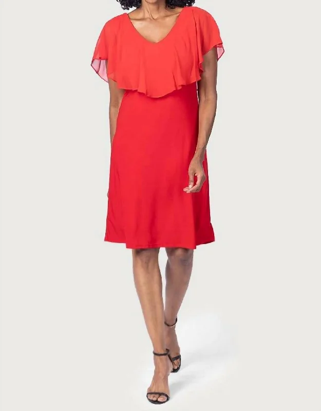 Tank Dress With Ruffled Chiffon Neckline In Red