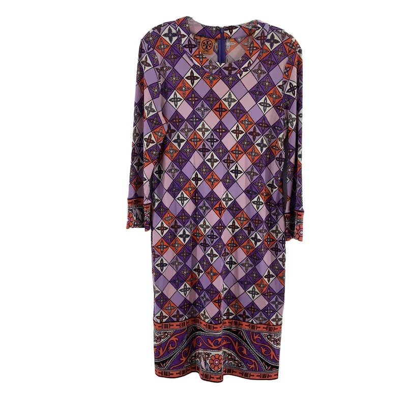 Tory Burch Purple Mod Print Silk Midi Shift Dress Women’s Medium Preowned