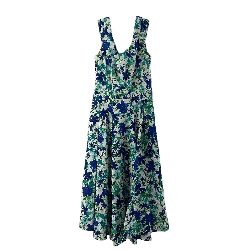 Women's Calvin Klein Blue Green Floral Midi Dress Size 4 Preowned