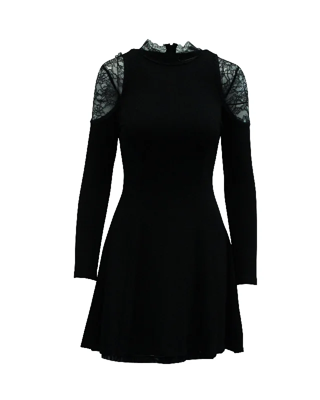 Alice + Olivia Lace Collar Short Dress in Black Viscose