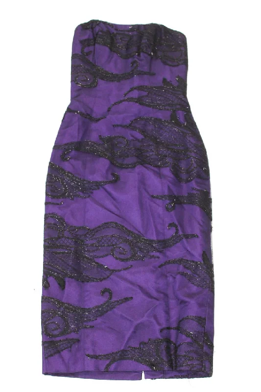 Cennamo  Couture Rafael Cennamo Womens Strapless Lace Sheath Dress Purple