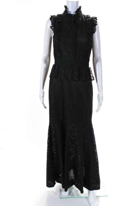 Erdem Womens Side Zip Sleeveless Ruffled Lace Keyhole Long Dress Black