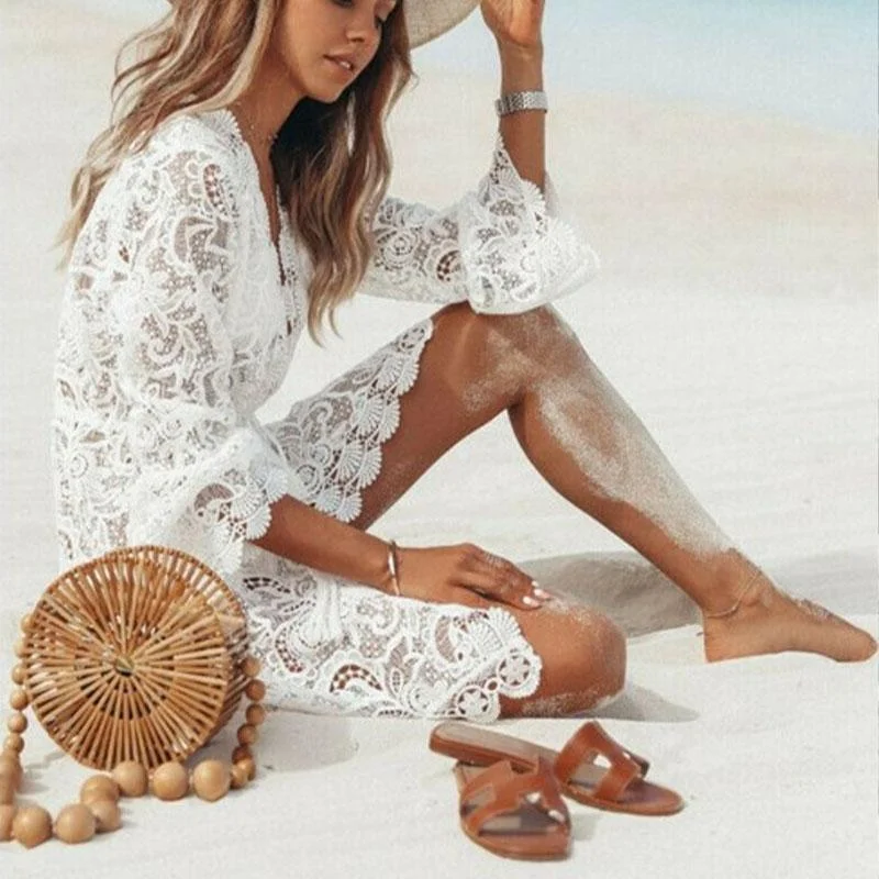 Hollow Out Cover Up Lace Beach Dress