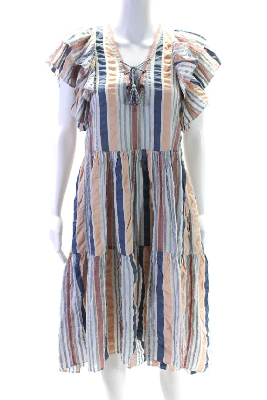 Ulla Johnson Womens Striped Front Lace Long Dress Multicolor